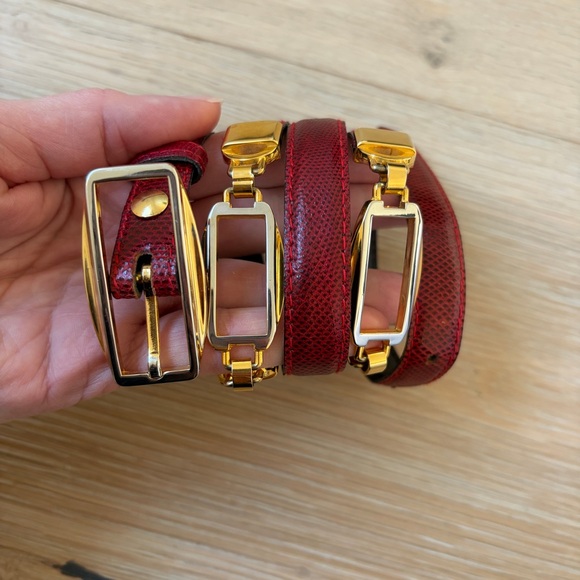 Accessories - Vintage Red Leather Belt Gold Hardware Made in Spain Size 75/30 *I16
